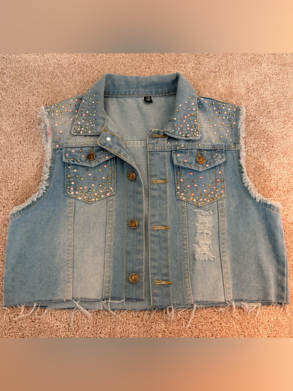 Studded Light Wash Denim Vest